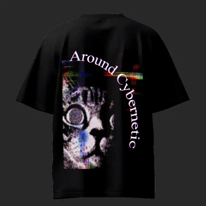 Glitch Around Cybernetic Black Oversized T-Shirt