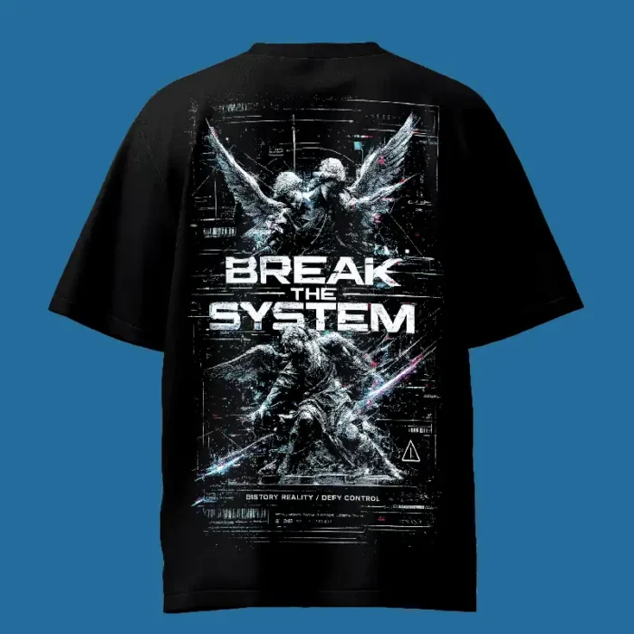 Glitch Break The System Angel Black Oversized T-Shirt