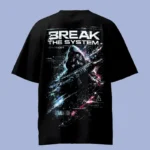 Glitch Break The System Cop Black Oversized T-Shirt