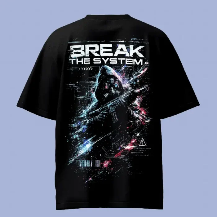 Glitch Break The System Cop Black Oversized T-Shirt