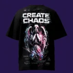 Glitch Create Chaos Angel Black Oversized T-Shirt