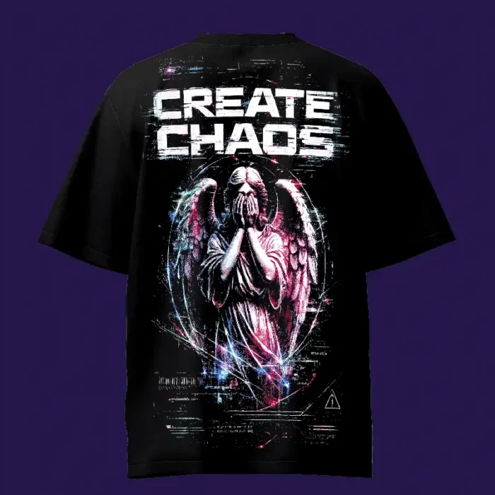 Glitch Create Chaos Angel Black Oversized T-Shirt