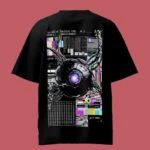 Glitch Cybernetic Ball Robo Black Oversized T-Shirt