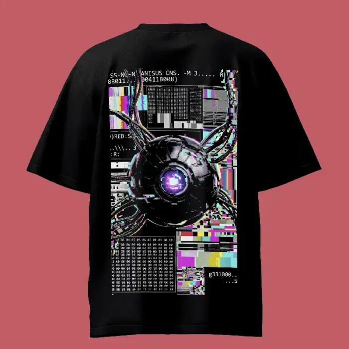 Glitch Cybernetic Ball Robo Black Oversized T-Shirt