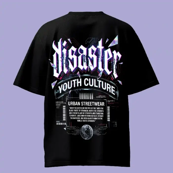 Glitch Disaster Youth Culture Black Oversized T-Shirt