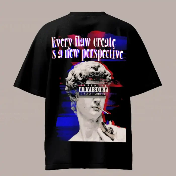 Glitch Every Flaw Creates New Perspective Black Oversized T-Shirt