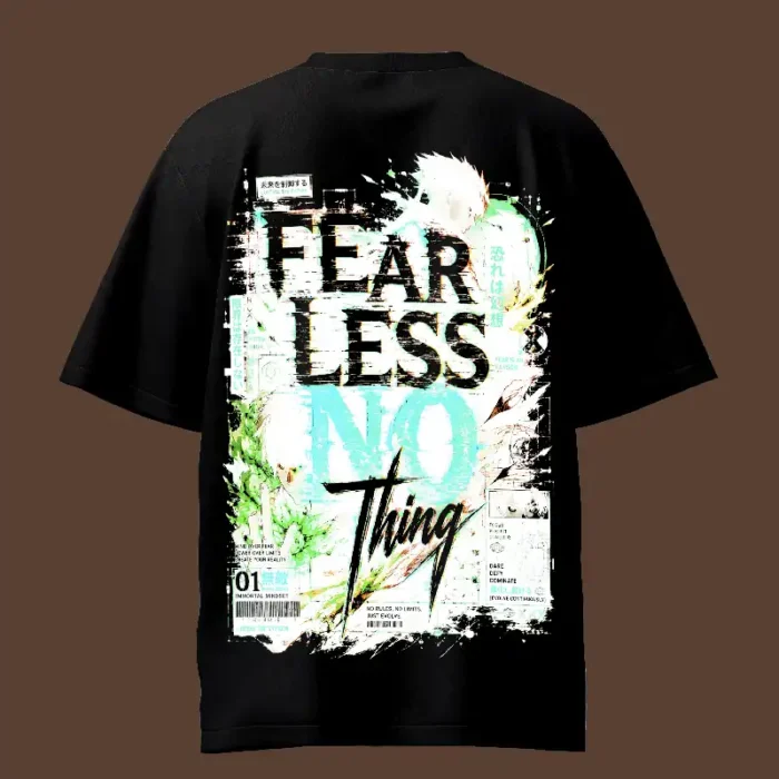 Glitch Fearless No Thing Text Black Oversized T-Shirt