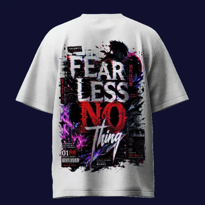 Glitch Fearless No Thing Text White Oversized T-Shirt