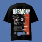 Glitch Harmony Divine Black Oversized T-Shirt