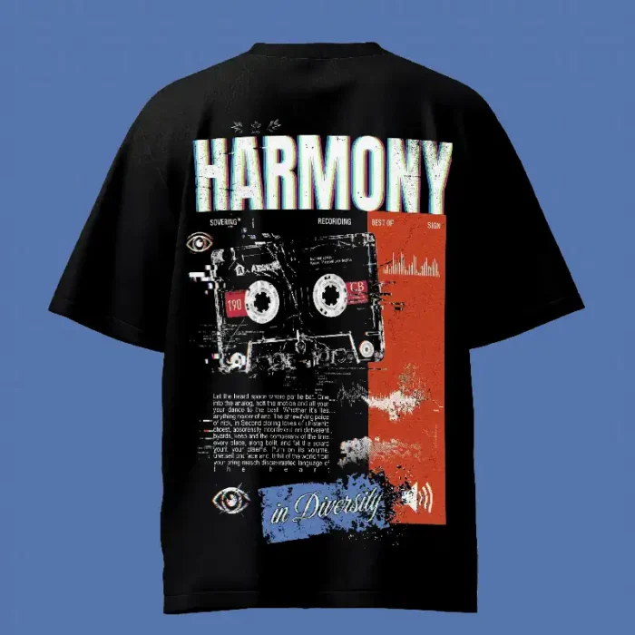 Glitch Harmony Divine Black Oversized T-Shirt