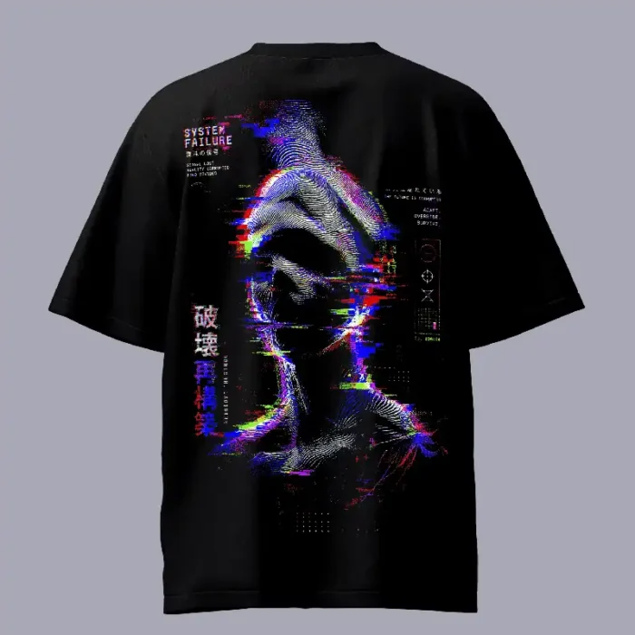 Glitch Head Glitched Black Oversized T-Shirt