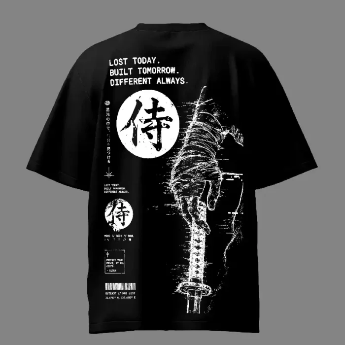 Glitch Katana In Hands Black Oversized T-Shirt
