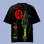Glitch Katana In Hands Black Colourful Oversized T-Shirt