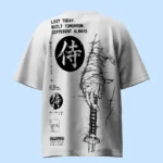 Glitch Katana In Hands White And Black Oversized T-Shirt