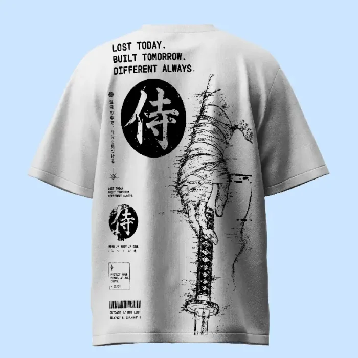 Glitch Katana In Hands White And Black Oversized T-Shirt