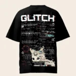 Glitch Poor Cat Crying Math Problem Black Oversized T-Shirt