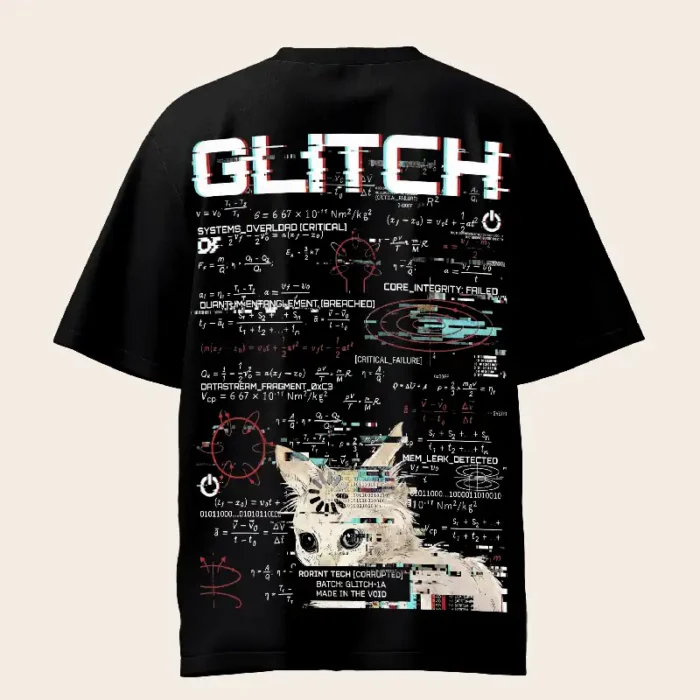 Glitch Poor Cat Crying Math Problem Black Oversized T-Shirt