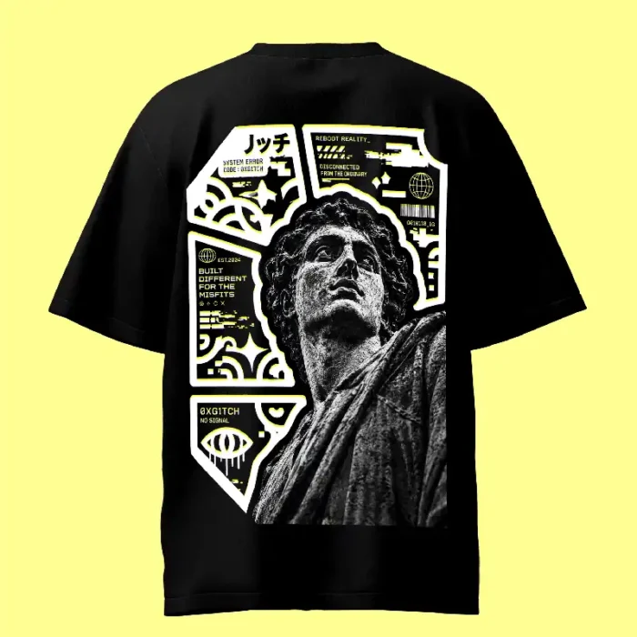 Glitch Roman Style 1 Black Oversized T-Shirt