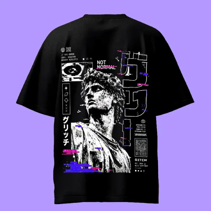 Glitch Roman Style 2 Black Colourful Oversized T-Shirt